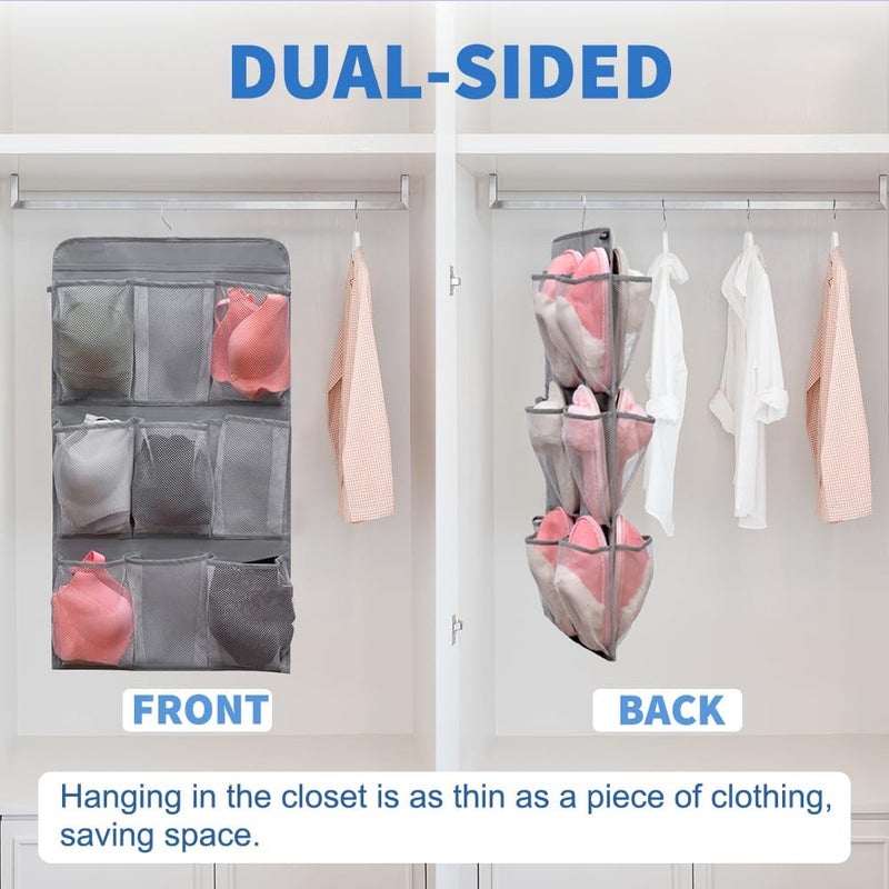 TEMUORG 2 Pcs Closet Organizer Dual Sided Hanging Shoe Storage Bag Underwear Socks Holder with 18 Pockets (MESH POCKETS) - Image 3
